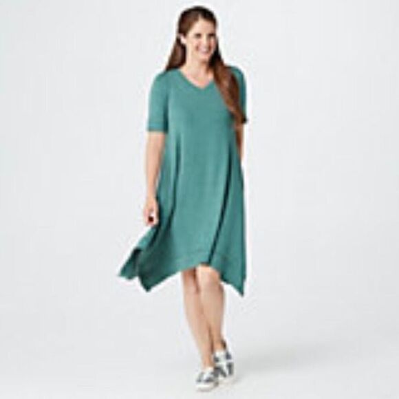 LOGO Lounge by Lori Goldstein Short Sleeve Dress with Handkerchief Hem size Smal - Picture 6 of 8